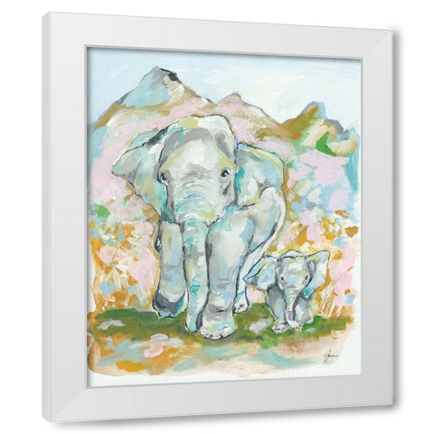 Elephant Summer White Modern Wood Framed Art Print by Mingo, Jessica