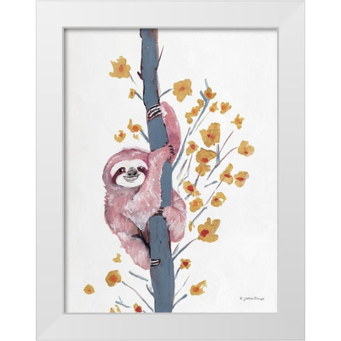 Pink Sloth I White Modern Wood Framed Art Print by Mingo, Jessica