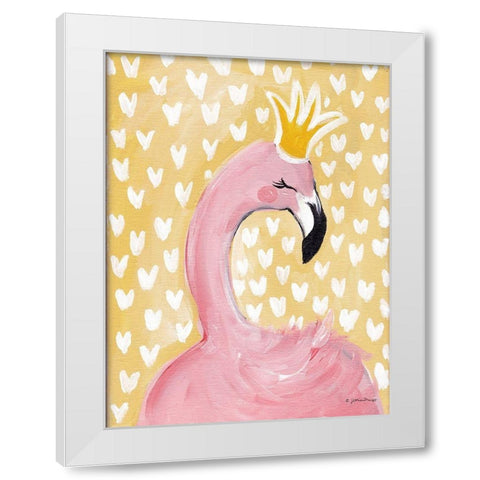 Princess Flamingo White Modern Wood Framed Art Print by Mingo, Jessica