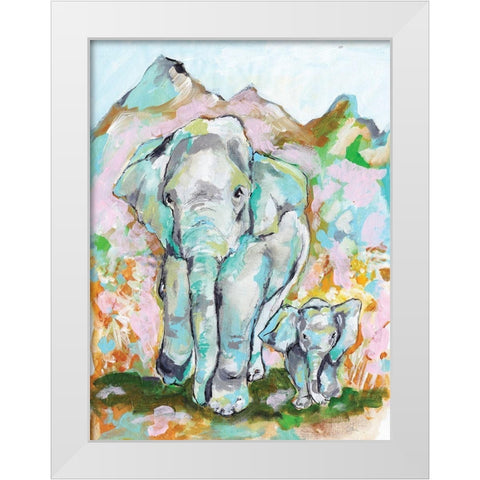 Elephant Stroll White Modern Wood Framed Art Print by Mingo, Jessica