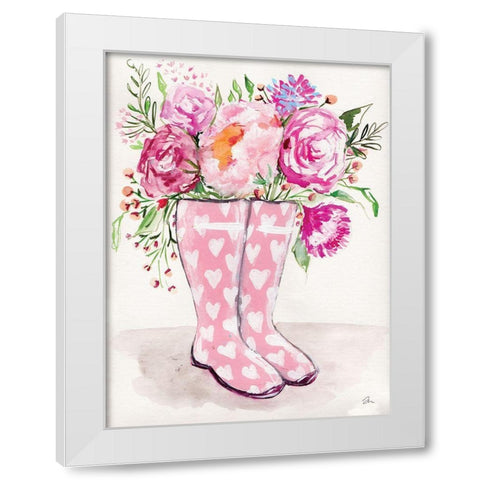 Rain Boot Flowers  White Modern Wood Framed Art Print by Mingo, Jessica