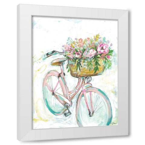 Bicycle with Flower Basket White Modern Wood Framed Art Print by Mingo, Jessica
