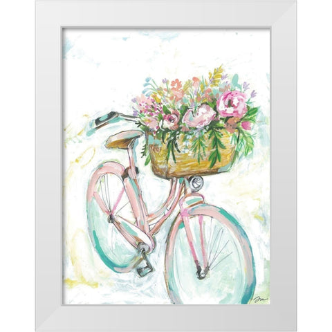 Bicycle with Flower Basket White Modern Wood Framed Art Print by Mingo, Jessica