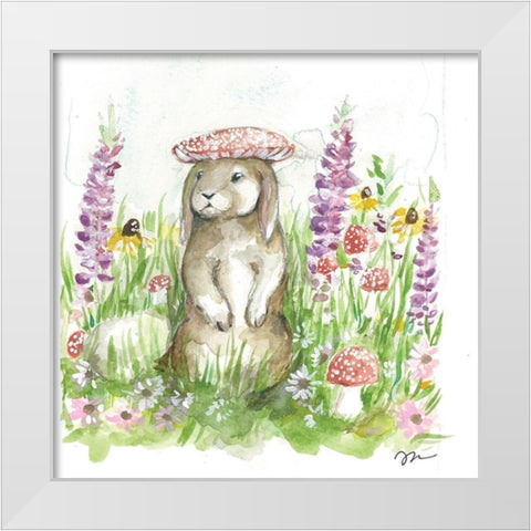 Mushroom Hat Bunny White Modern Wood Framed Art Print by Mingo, Jessica