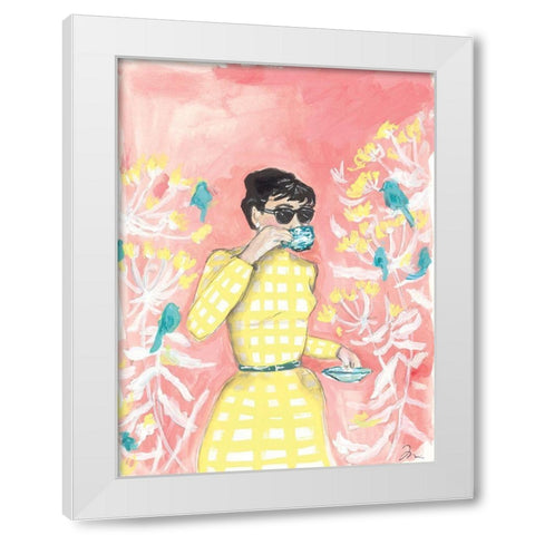 Coffee in the Aviary   White Modern Wood Framed Art Print by Mingo, Jessica
