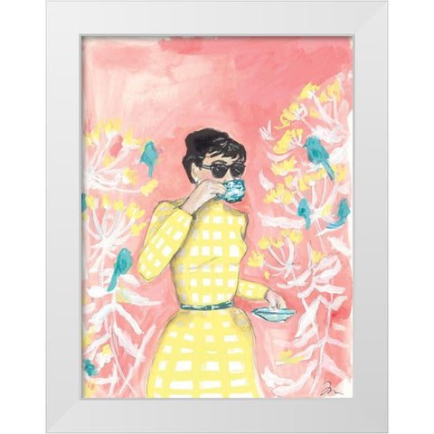 Coffee in the Aviary   White Modern Wood Framed Art Print by Mingo, Jessica
