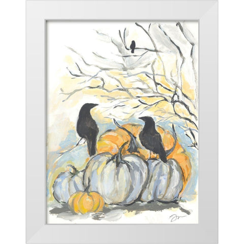 Crows in the Pumpkin Patch White Modern Wood Framed Art Print by Mingo, Jessica
