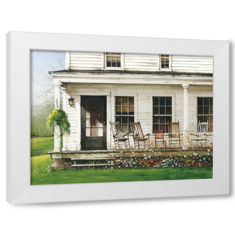 Back Porch Gathering White Modern Wood Framed Art Print by Rossini, John