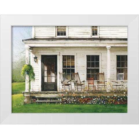 Back Porch Gathering White Modern Wood Framed Art Print by Rossini, John