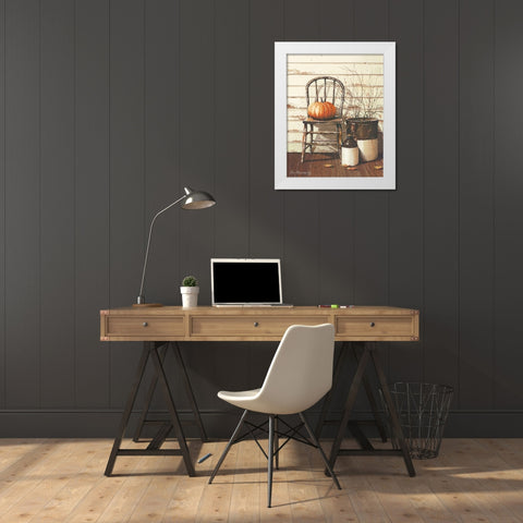 Pumpkin and Chair White Modern Wood Framed Art Print by Rossini, John