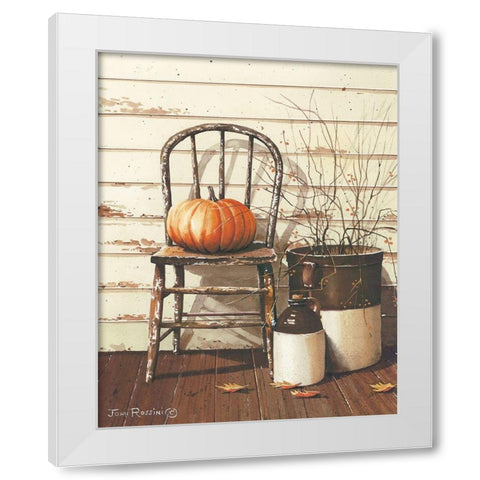 Pumpkin and Chair White Modern Wood Framed Art Print by Rossini, John