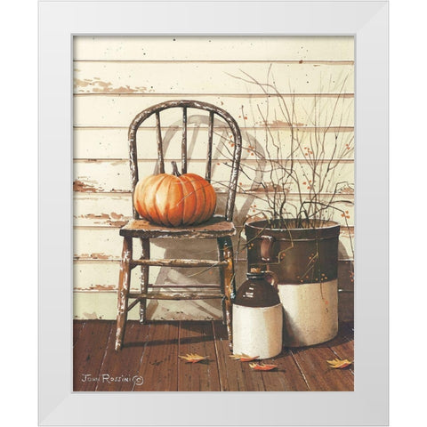 Pumpkin and Chair White Modern Wood Framed Art Print by Rossini, John