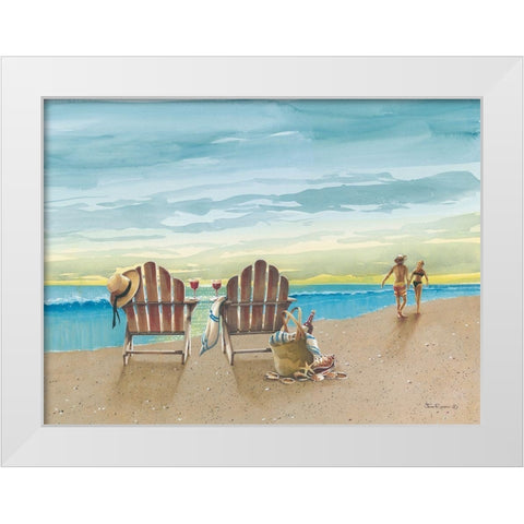 A Walk Along the Beach White Modern Wood Framed Art Print by Rossini, John