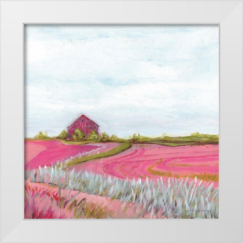 Pink Fall Farm White Modern Wood Framed Art Print by Kamdon Kreations