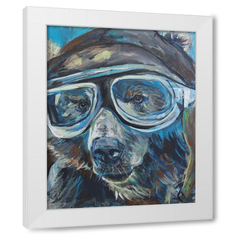 Pilot Bear 1 White Modern Wood Framed Art Print by Kamdon Kreations