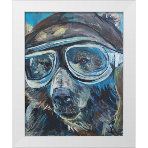 Pilot Bear 1 White Modern Wood Framed Art Print by Kamdon Kreations