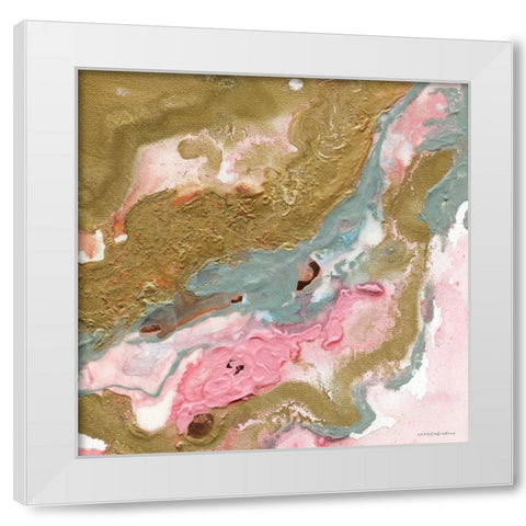Rose Gold Abstract White Modern Wood Framed Art Print by Kamdon Kreations