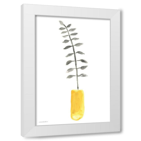 Fern in Mustard Vase 1 White Modern Wood Framed Art Print by Kamdon Kreations