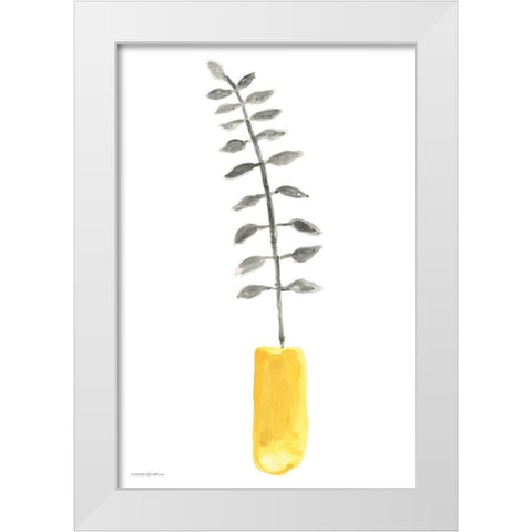 Fern in Mustard Vase 1 White Modern Wood Framed Art Print by Kamdon Kreations
