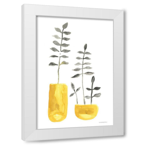 Fern in Mustard Vase 2 White Modern Wood Framed Art Print by Kamdon Kreations