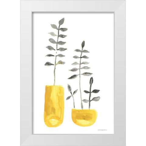 Fern in Mustard Vase 2 White Modern Wood Framed Art Print by Kamdon Kreations
