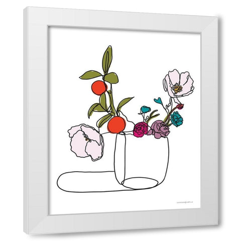 Lines and Flowers White Modern Wood Framed Art Print by Kamdon Kreations