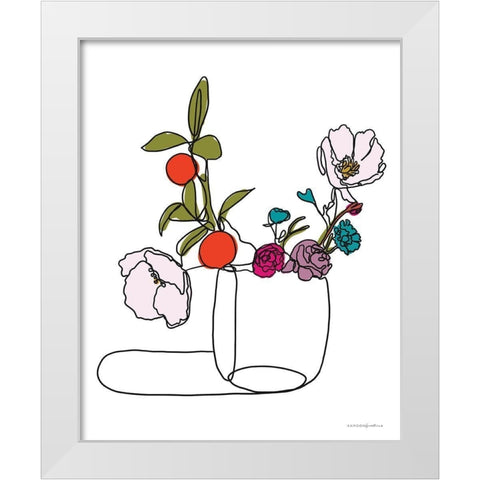 Lines and Flowers White Modern Wood Framed Art Print by Kamdon Kreations