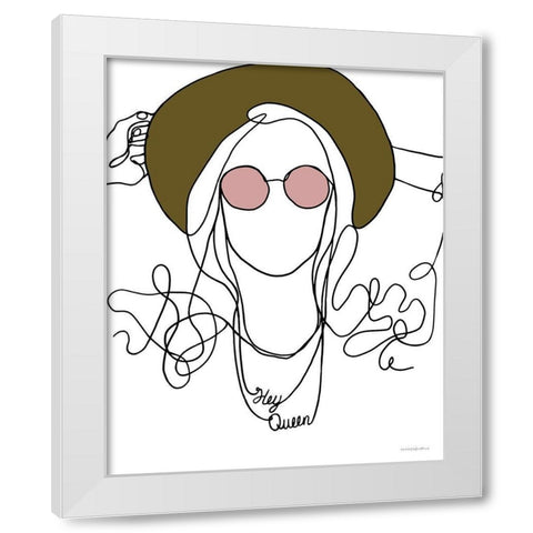 Hey Queen White Modern Wood Framed Art Print by Kamdon Kreations