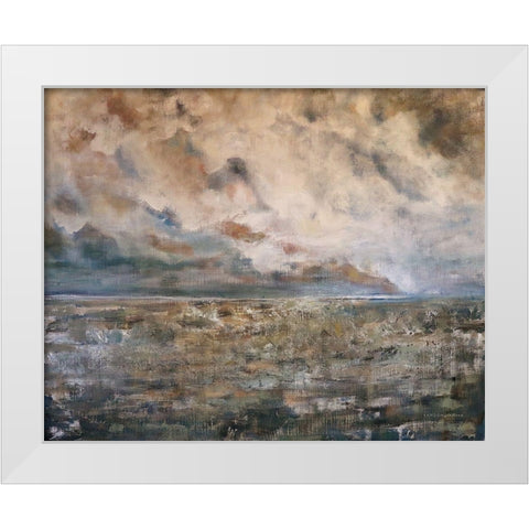 Ginger Clouds White Modern Wood Framed Art Print by Kamdon Kreations