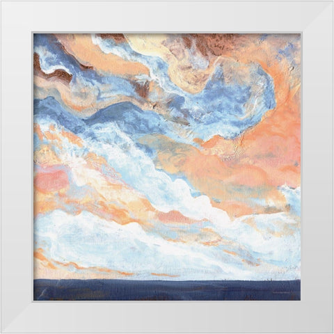 Coral Horizon White Modern Wood Framed Art Print by Kamdon Kreations