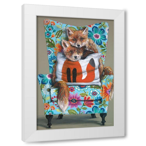 Tail of Two Foxes     White Modern Wood Framed Art Print by Kamdon Kreations