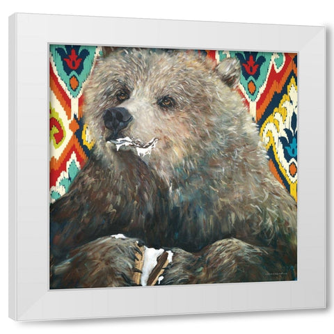 Bear Wants Smore   White Modern Wood Framed Art Print by Kamdon Kreations