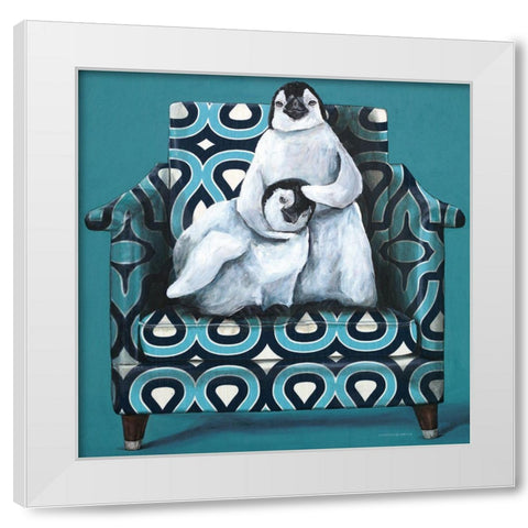 Penguin Noogie White Modern Wood Framed Art Print by Kamdon Kreations