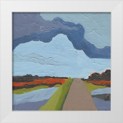 Down the Road     White Modern Wood Framed Art Print by Kamdon Kreations