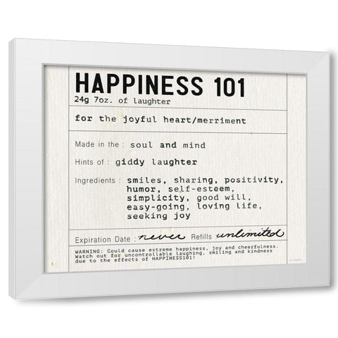 Happiness 101 White Modern Wood Framed Art Print by Kamdon Kreations