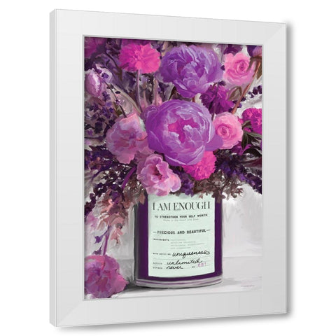 I Am Enough Floral White Modern Wood Framed Art Print by Kamdon Kreations