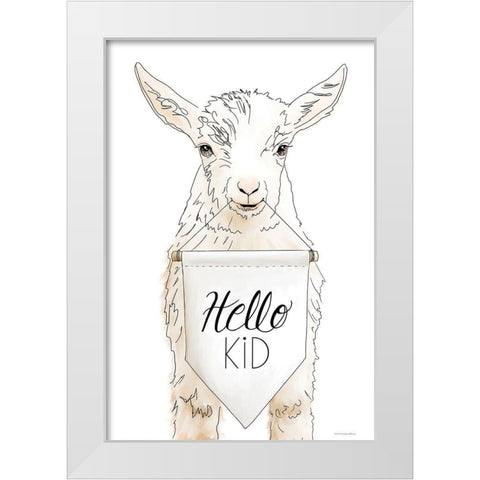 Hello Kids White Modern Wood Framed Art Print by Kamdon Kreations