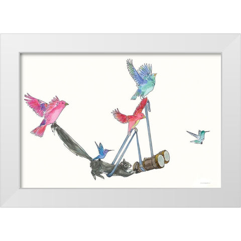 Bird Watching White Modern Wood Framed Art Print by Kamdon Kreations