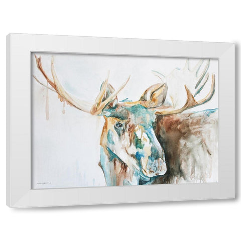 Water Moose White Modern Wood Framed Art Print by Kamdon Kreations