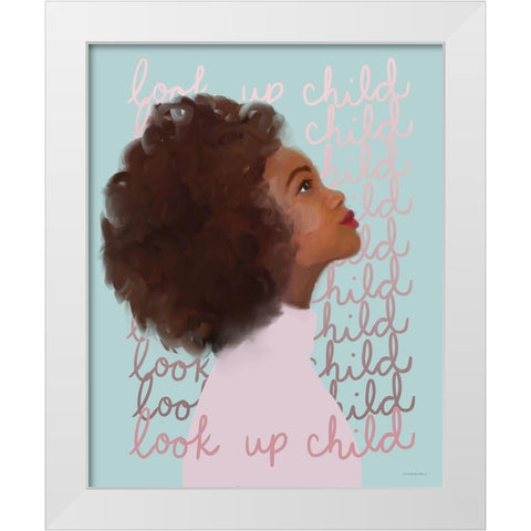 Look Up Child White Modern Wood Framed Art Print by Kamdon Kreations