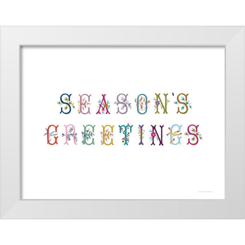 Boho Seasons Greetings White Modern Wood Framed Art Print by Kamdon Kreations