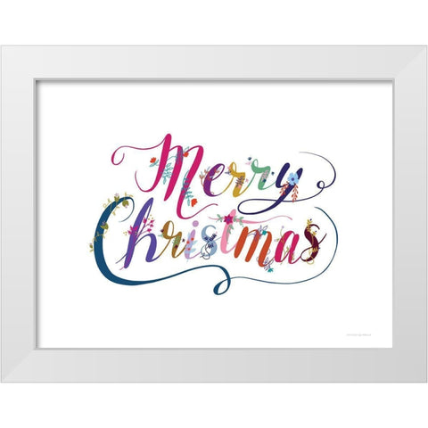 Boho Merry Christmas II White Modern Wood Framed Art Print by Kamdon Kreations