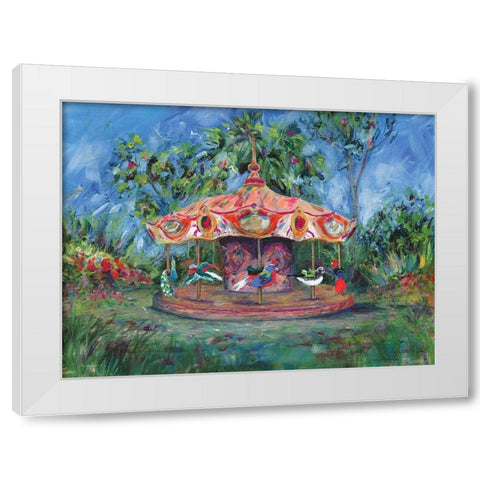 Birdie Go Round White Modern Wood Framed Art Print by Kamdon Kreations