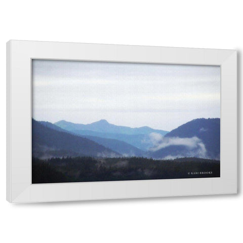 Blue Hills And Fog White Modern Wood Framed Art Print by Brooks, Kari