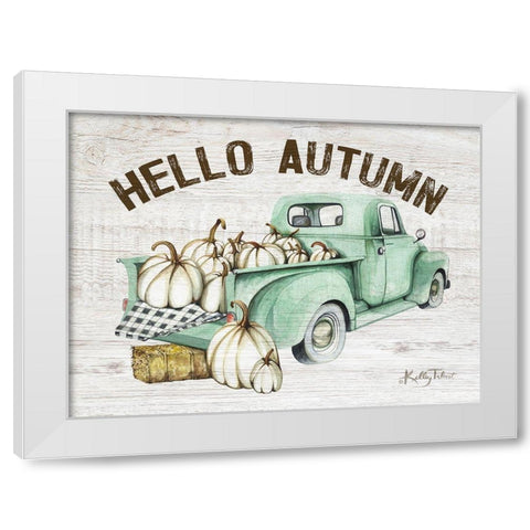 Hello Autumn Vintage Truck White Modern Wood Framed Art Print by Talent, Kelley