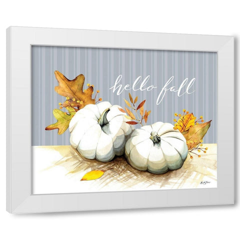 Hello Fall Pumpkins White Modern Wood Framed Art Print by Talent, Kelley