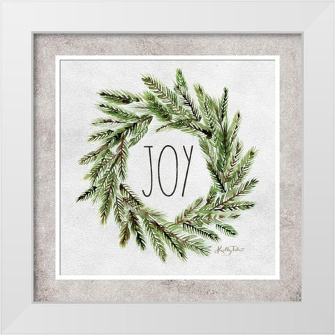 Joy Evergreen Wreath White Modern Wood Framed Art Print by Talent, Kelley