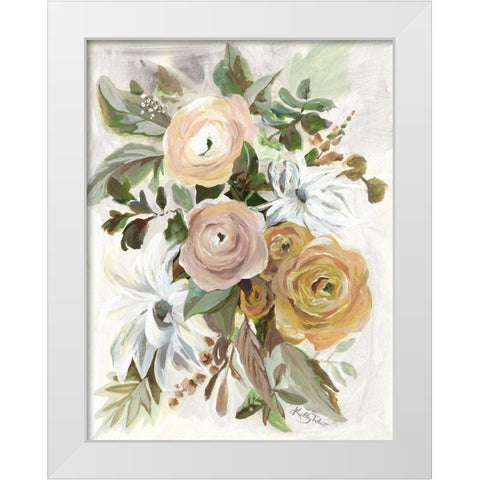Golden Garden Flowers White Modern Wood Framed Art Print by Talent, Kelley