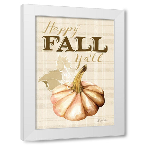 Happy Fall Yall Pumpkin White Modern Wood Framed Art Print by Talent, Kelley