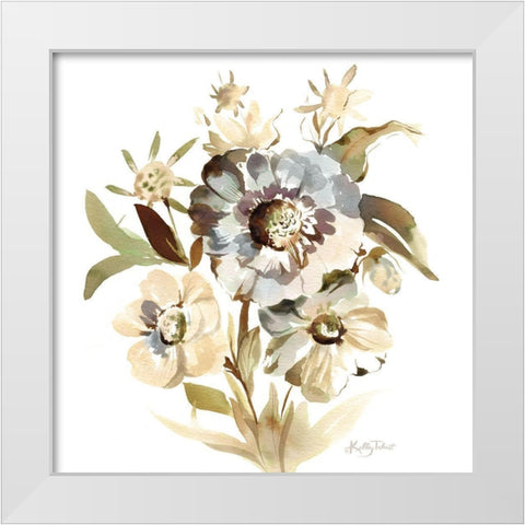 Faded Denim Blooms White Modern Wood Framed Art Print by Talent, Kelley